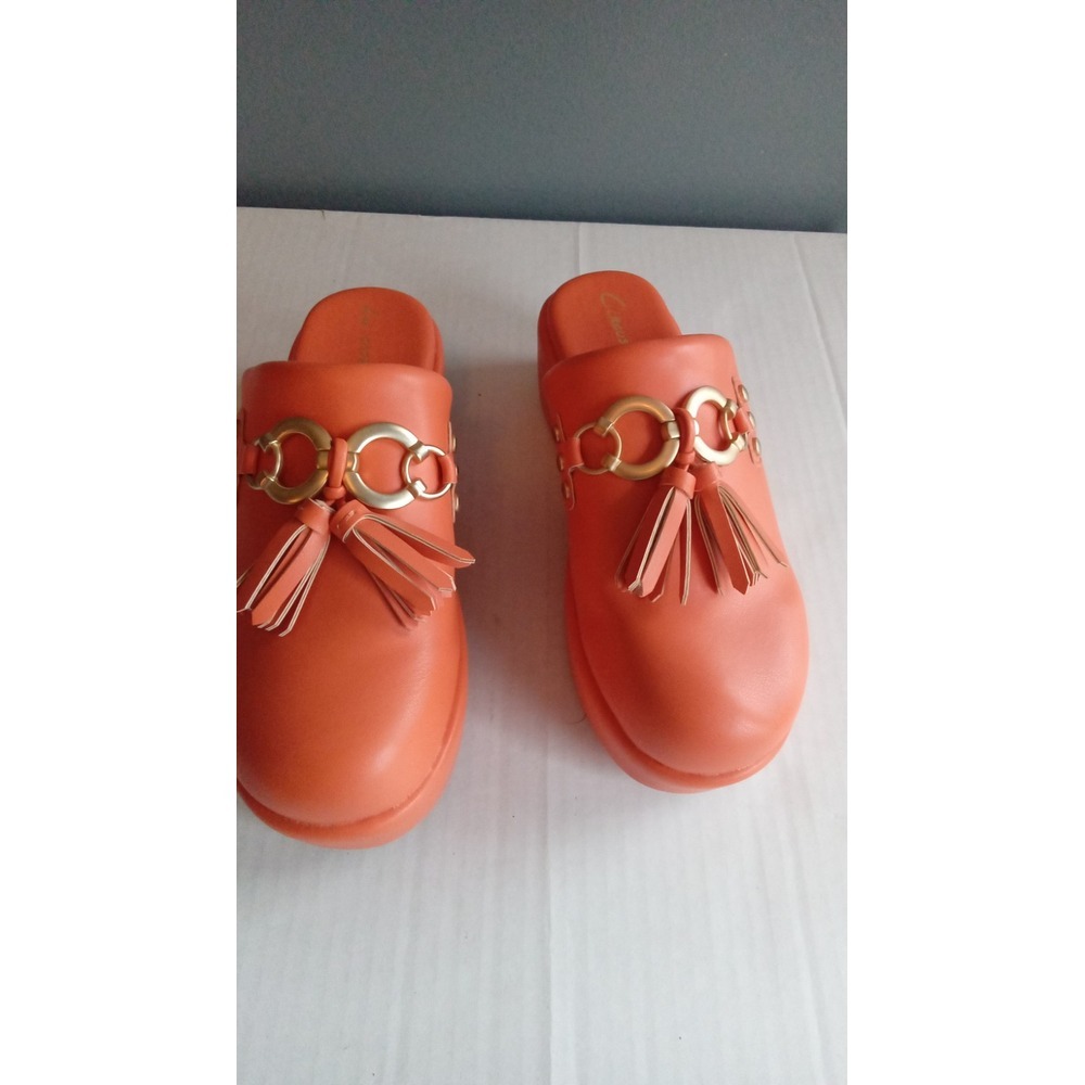Circus NY Orange Platform Clogs Mules with Gold Chain‎ and Tassels Women 8.5